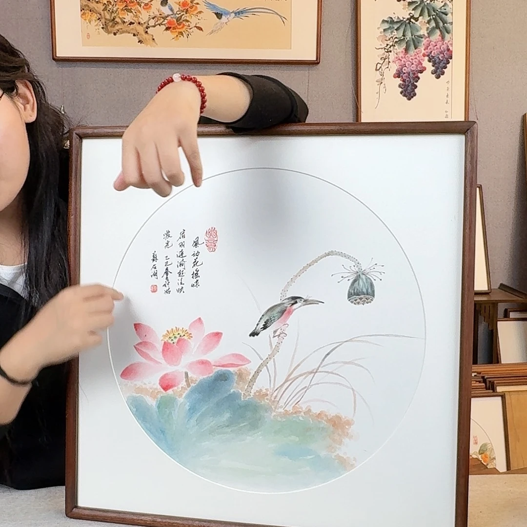 国画纯手绘，纯手写带框尺寸：53×53厘米