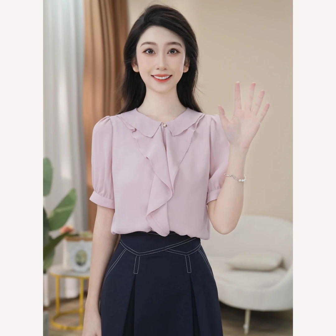 【曼贝】定制款短袖衬衫女设计感夏季新款气质百搭8492020【甜甜】