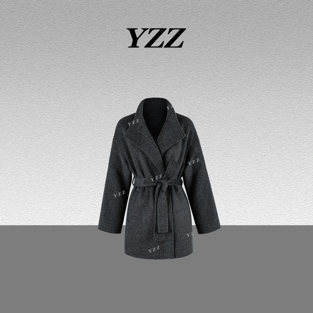 YZZ“押韵”高支超细羊毛轻奢高质收腰系带骆驼绒毛呢大衣 680293