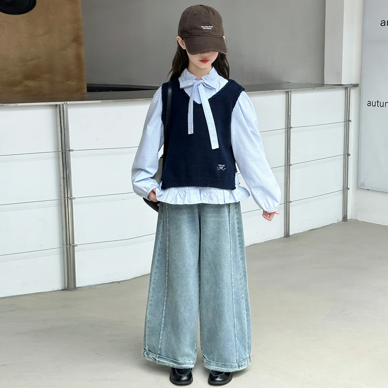 女童超好看秋季套装2025新款女孩大童韩系衬衫儿童时髦秋装三件套