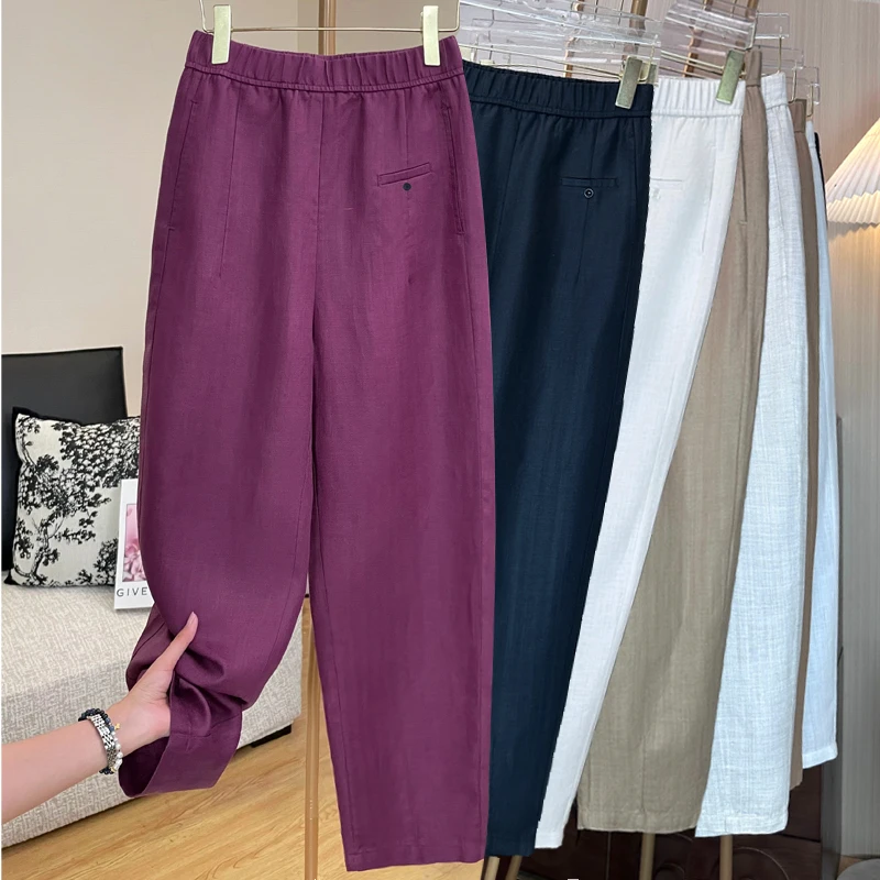 女裤亚麻裤新款2025夏季哈伦裤九分小脚萝卜裤女款2025新款爆款