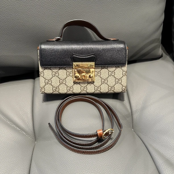 99新 GUCCI/古驰 padlock 老花拼黑色 附肩带 底长20