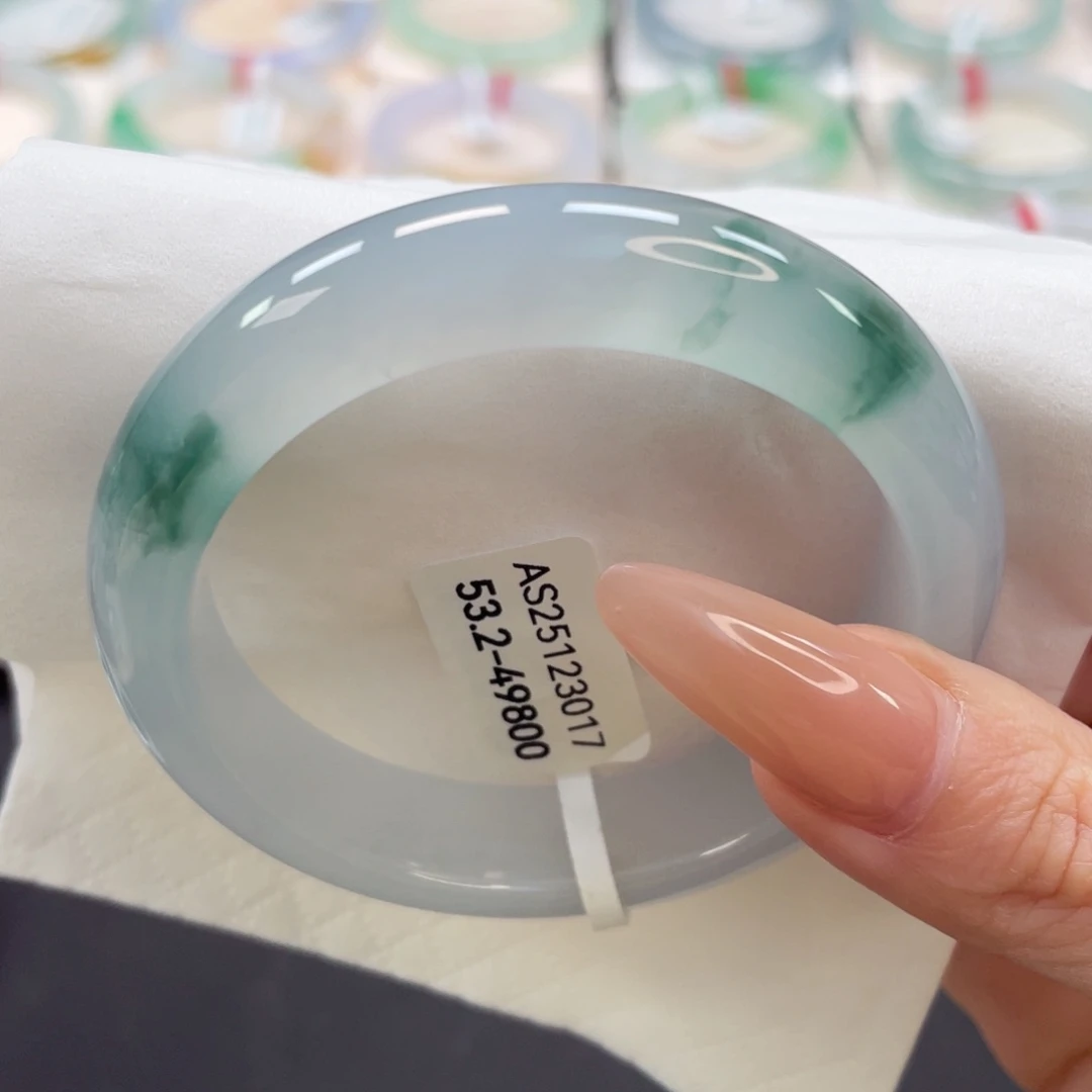 未镶嵌手镯翡翠53.2底子超细腻蓝花翠20号