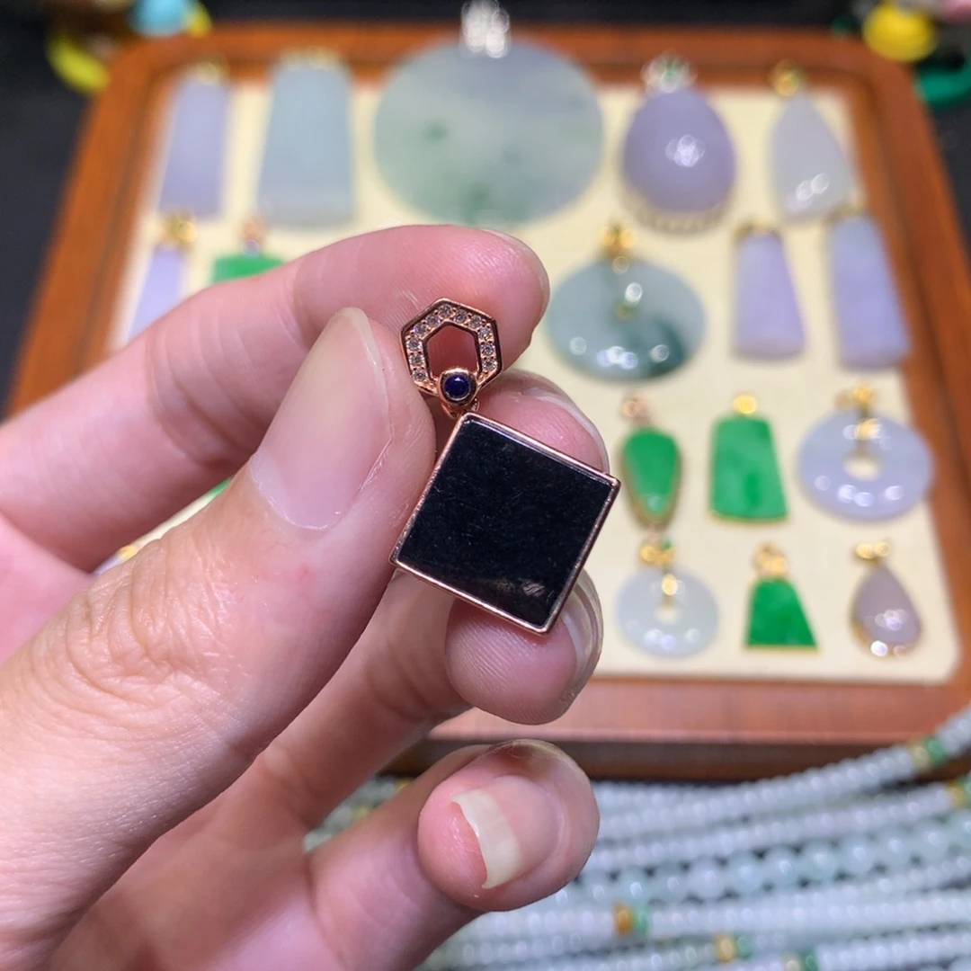 吊坠(不含链)银S925镶嵌翡翠