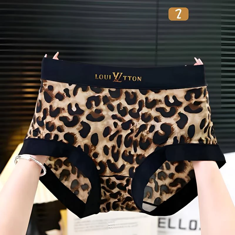 新款大码性感豹纹女士内裤中高腰丝滑裸感胖mm舒适包臀女生短裤头