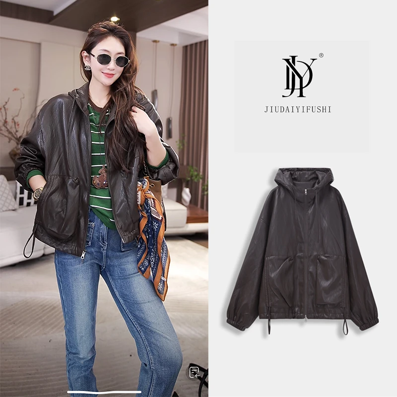 玖黛衣【时光之夜】早秋韩版纯色连帽慵懒风外套WTP44256