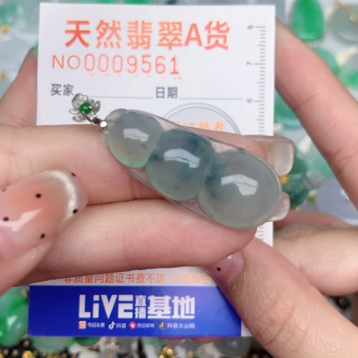 翡翠18K金镶嵌颈饰豆子