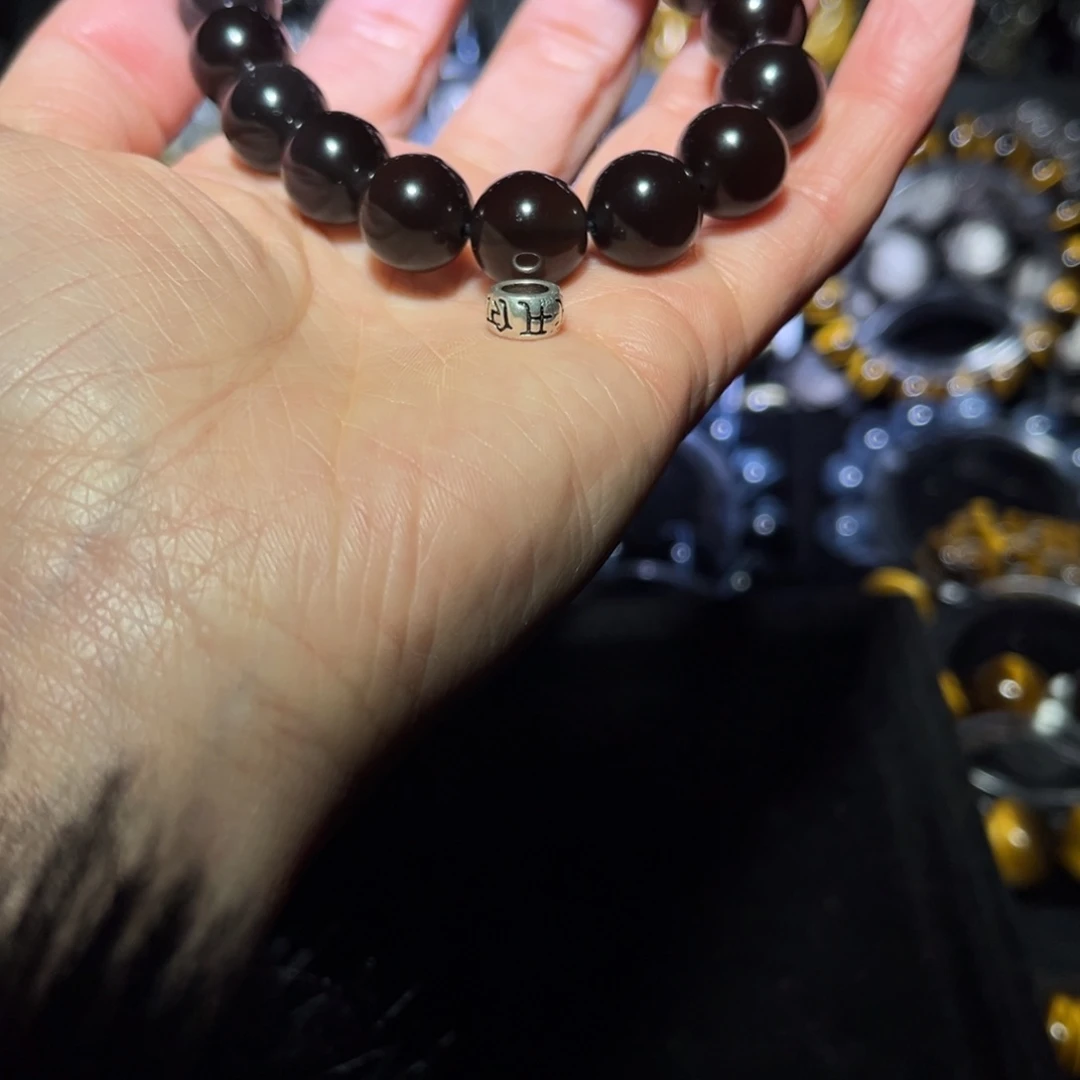 未镶嵌黑曜岩手链O****店冰彩12m➕银配件