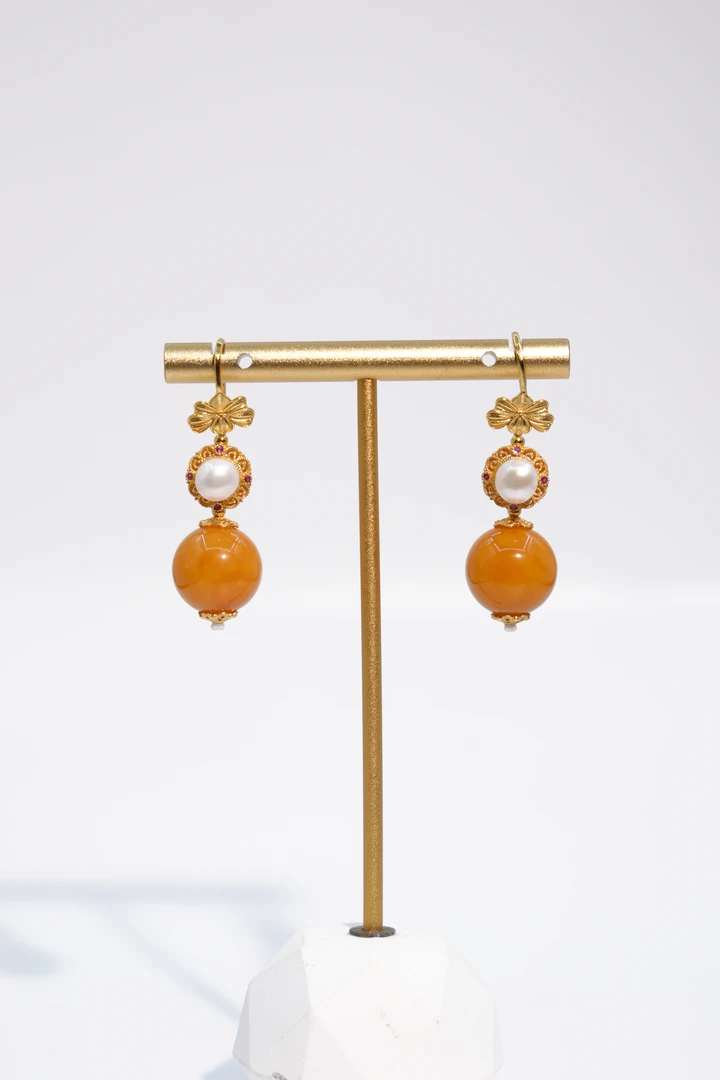 14+老蜡圆珠+珍珠花朵耳钩多样性发一件YB5101905