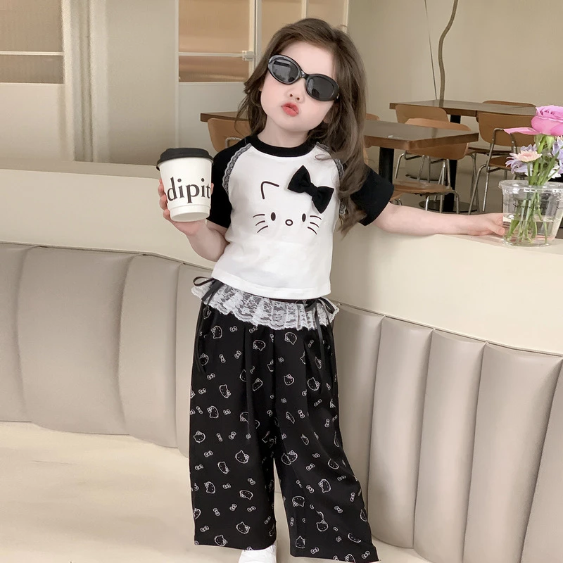 女童夏装短袖套装2025新款T恤防蚊裤时髦两件套宝宝夏季衣服