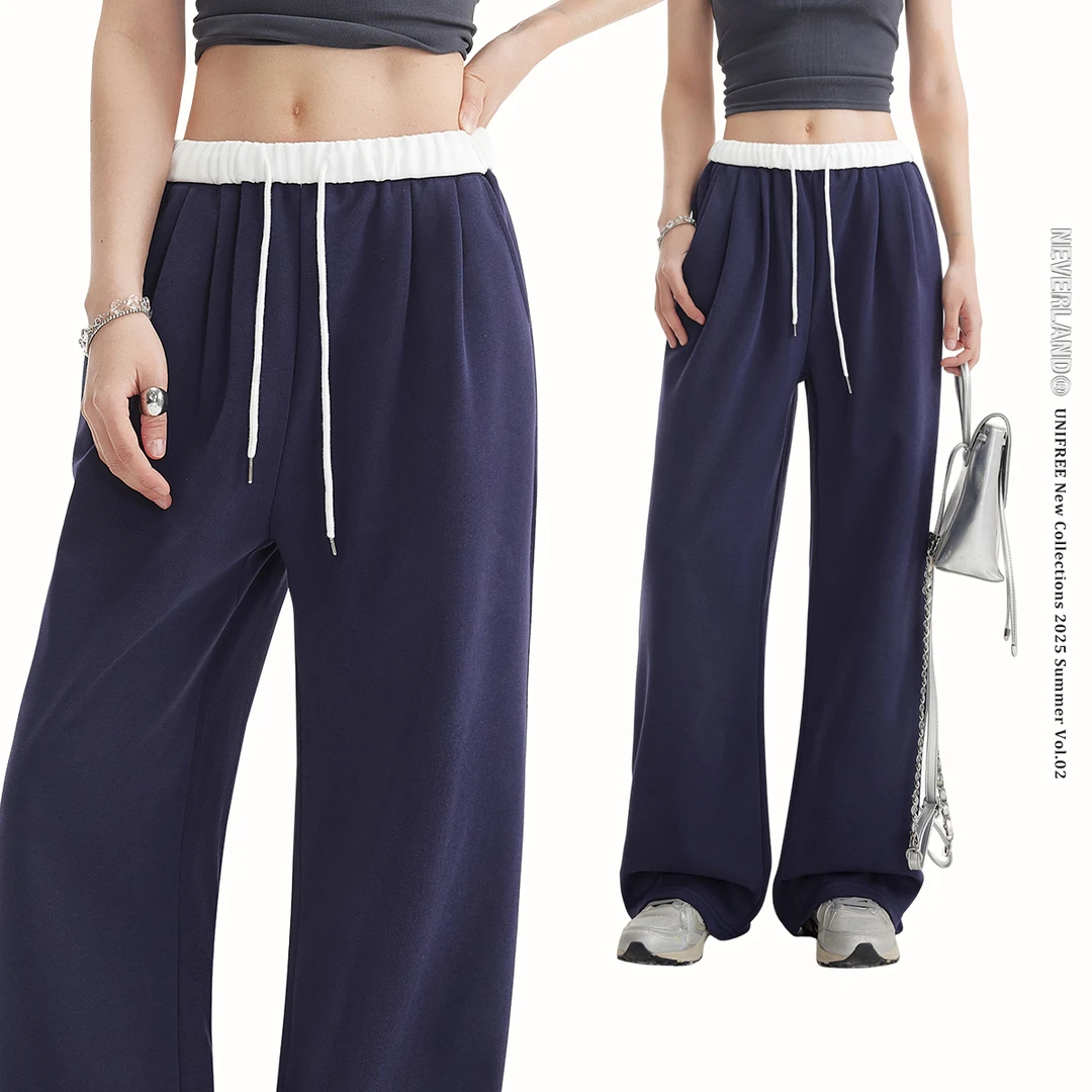 unifreeUNIFREE【25年春】撞色休闲运动裤女美式复古学院风拖地卫裤