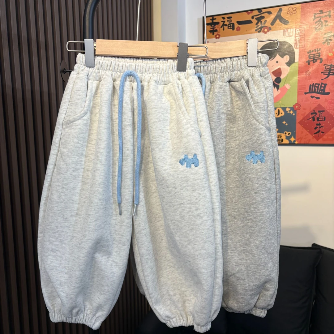 儿童韩系刺绣卫裤春男女宝新款收口裤洋气潮