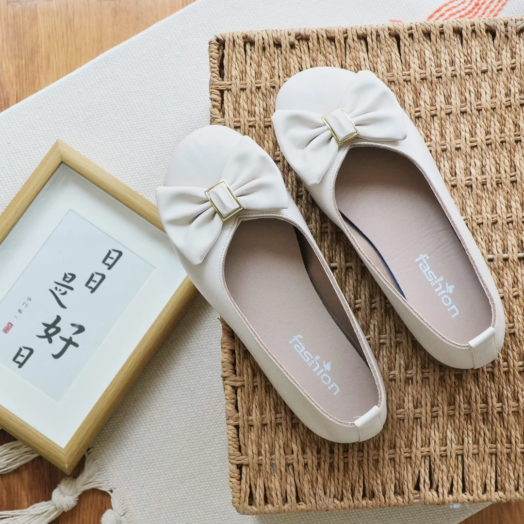 百搭单鞋女浅口豆豆鞋仙女风新款礼仪平底2025软底软面蝴蝶结夏季