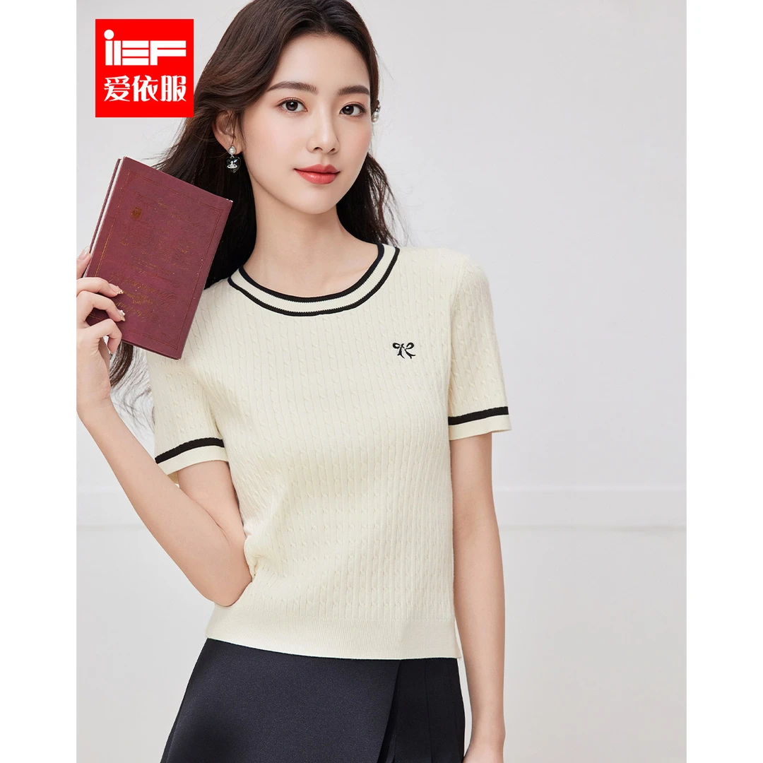 IEF/爱依服2025夏秋新款韩版温柔小女人气质修身毛织上衣流光风