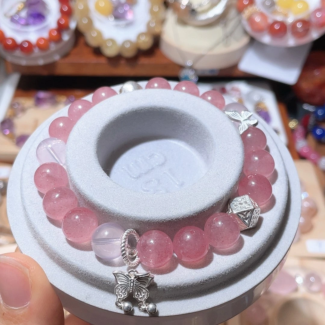 水晶手链未镶嵌微****板10草莓晶粉晶