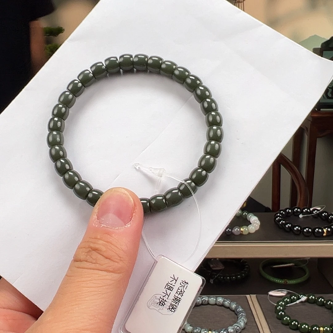 和田玉未镶嵌手链卡7mm沙枣青