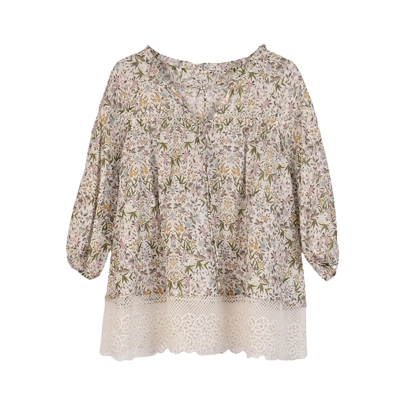 【林一】夏季衬衫女印花镂空宽松显瘦上衣25C1018