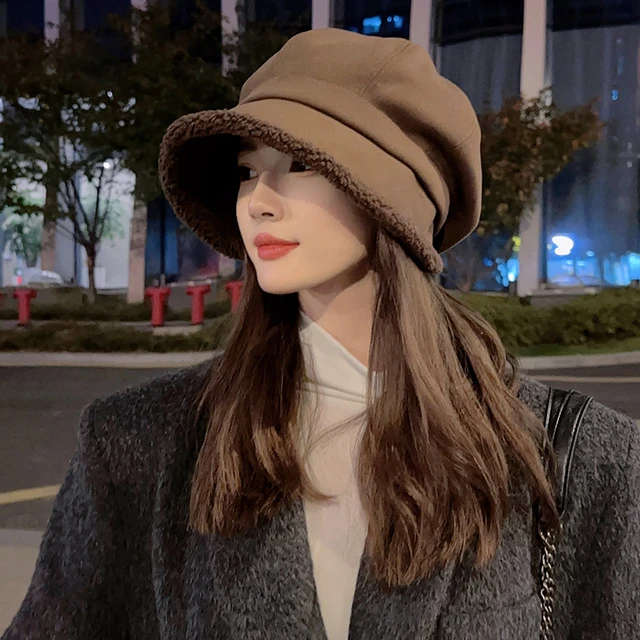 2025新款帽子女秋冬护耳加厚绒八角贝雷帽大头围显脸小渔夫帽防晒