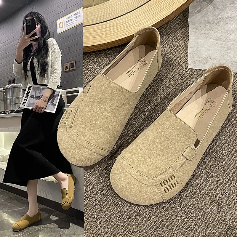 春季新款一脚蹬平底软底软面豆豆鞋奶奶鞋百搭时尚