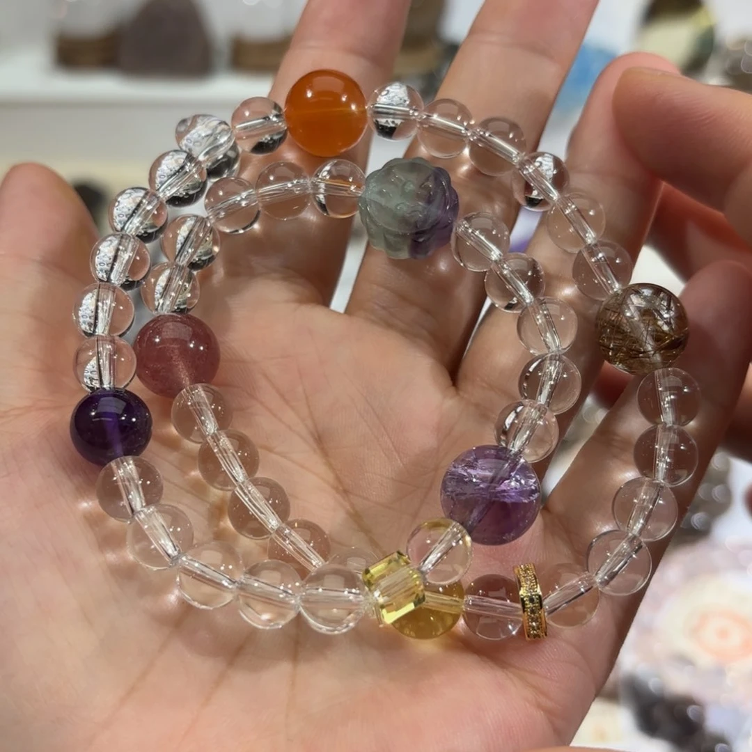 水晶手链未镶嵌双圈多宝