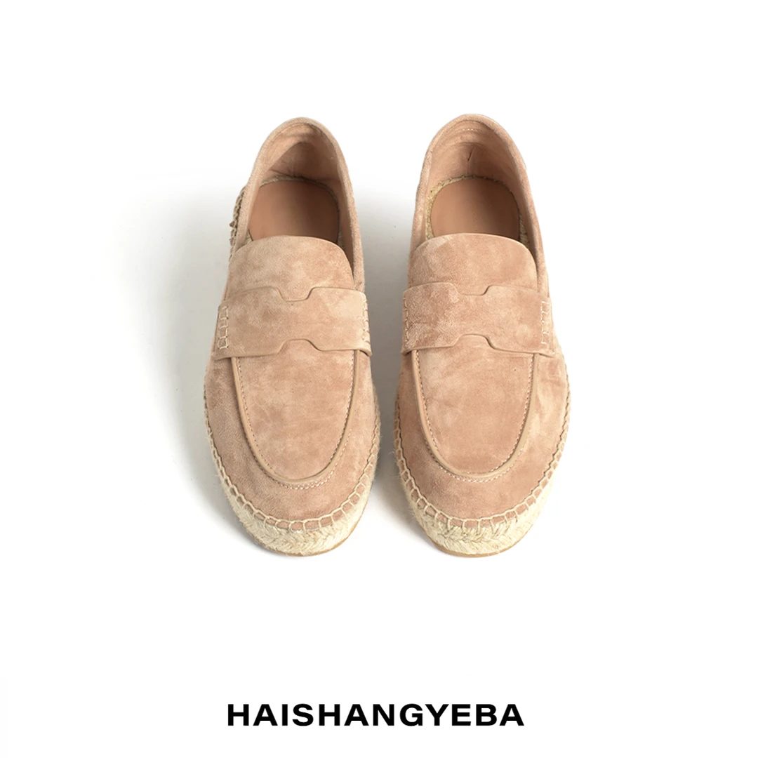 【海上叶爸】新款2025春秋百搭羊皮懒人一脚蹬橡胶防滑乐福鞋