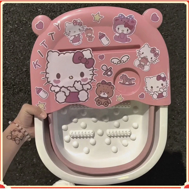 家用Hello Kitty泡脚桶盆学生宿舍可伸缩洗脚神器折叠KT猫足浴盆k