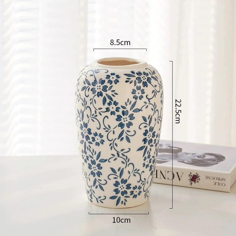高级感新中式青花创意陶瓷花瓶复古干花插花器皿客厅玄关摆件