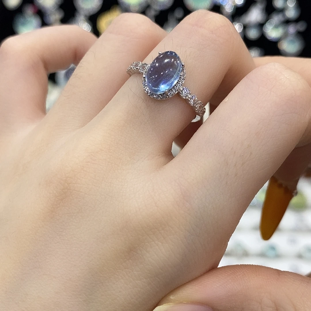 海蓝宝石银S925镶嵌戒指