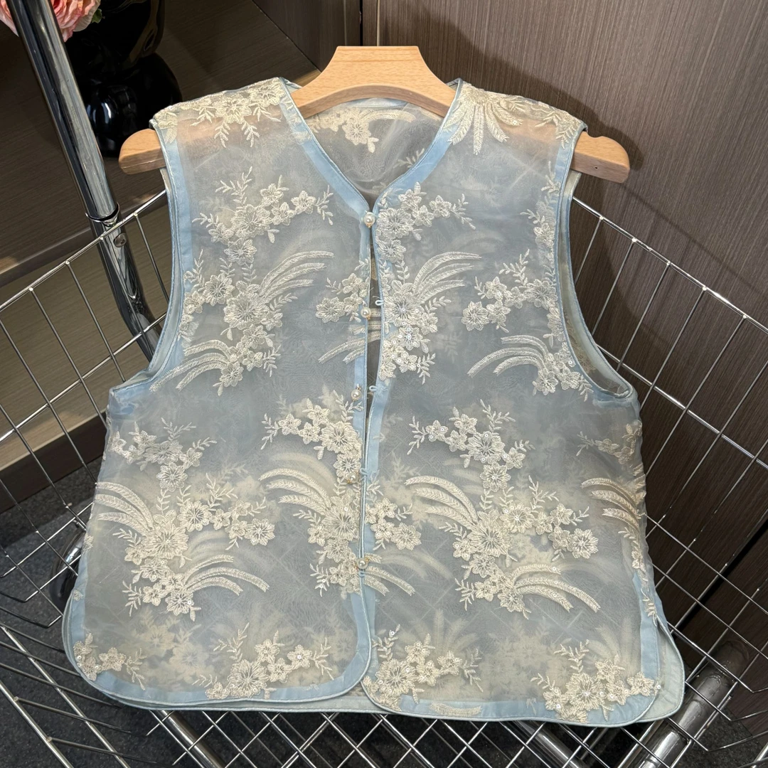 【听海】宽松型常规马甲刺绣薄款马夹双层复古中式夏季绣花民族风