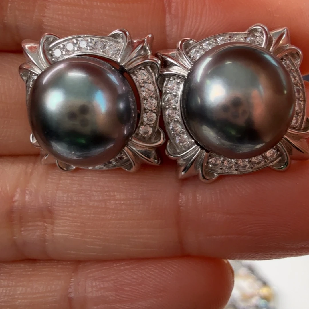 海水珍珠银S925镶嵌耳饰