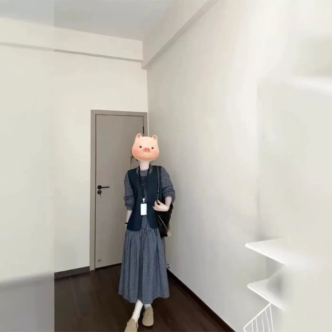 大码女装早秋新款秋季马甲搭配格子连衣裙外出穿搭套装