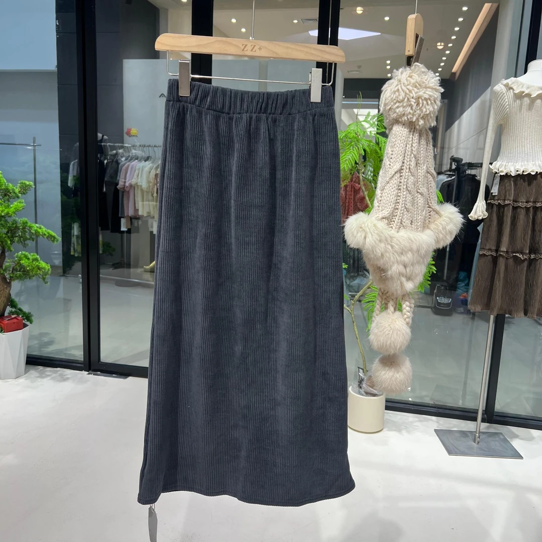 6178东大门秋冬款松紧腰后开叉设计灯芯绒百搭半身裙