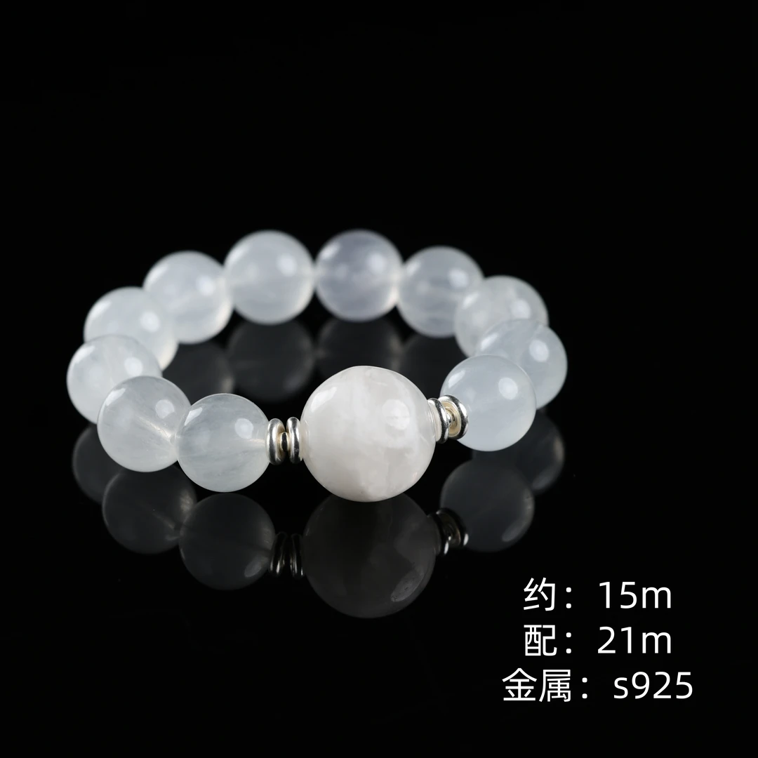 本真 | "长乐"原创设计精品高段位雪花幽灵萤石15mm手串（浅）