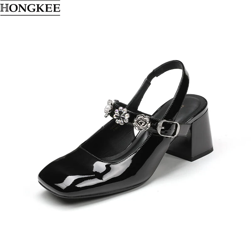 25夏季牛皮包头粗跟凉鞋一字带优雅时尚单鞋HA85S206