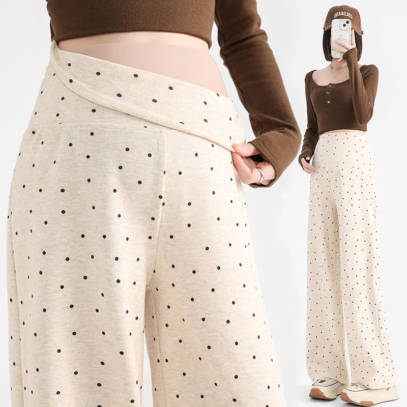 孕妇裤子春秋款外穿阔腿裤2025新款波点糯米裤孕期直筒裤长裤春装