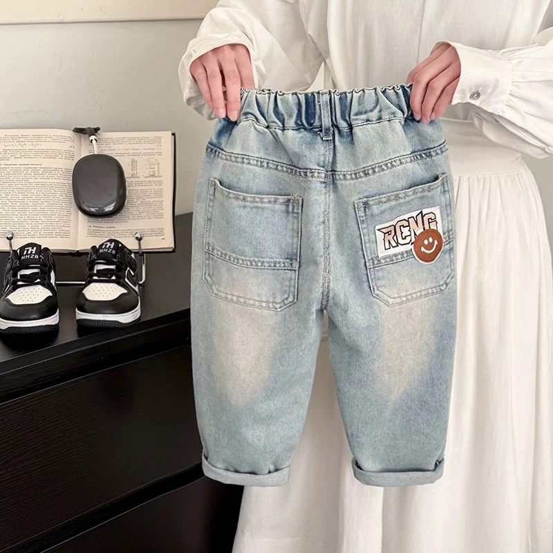 男童浅色裤子春秋季2025新款洋气儿童装韩版牛仔裤春款休闲老爹裤
