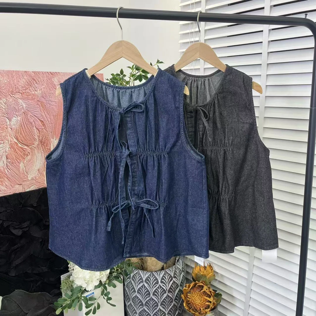 日系新品「四季款水洗牛仔」系带马夹E3299