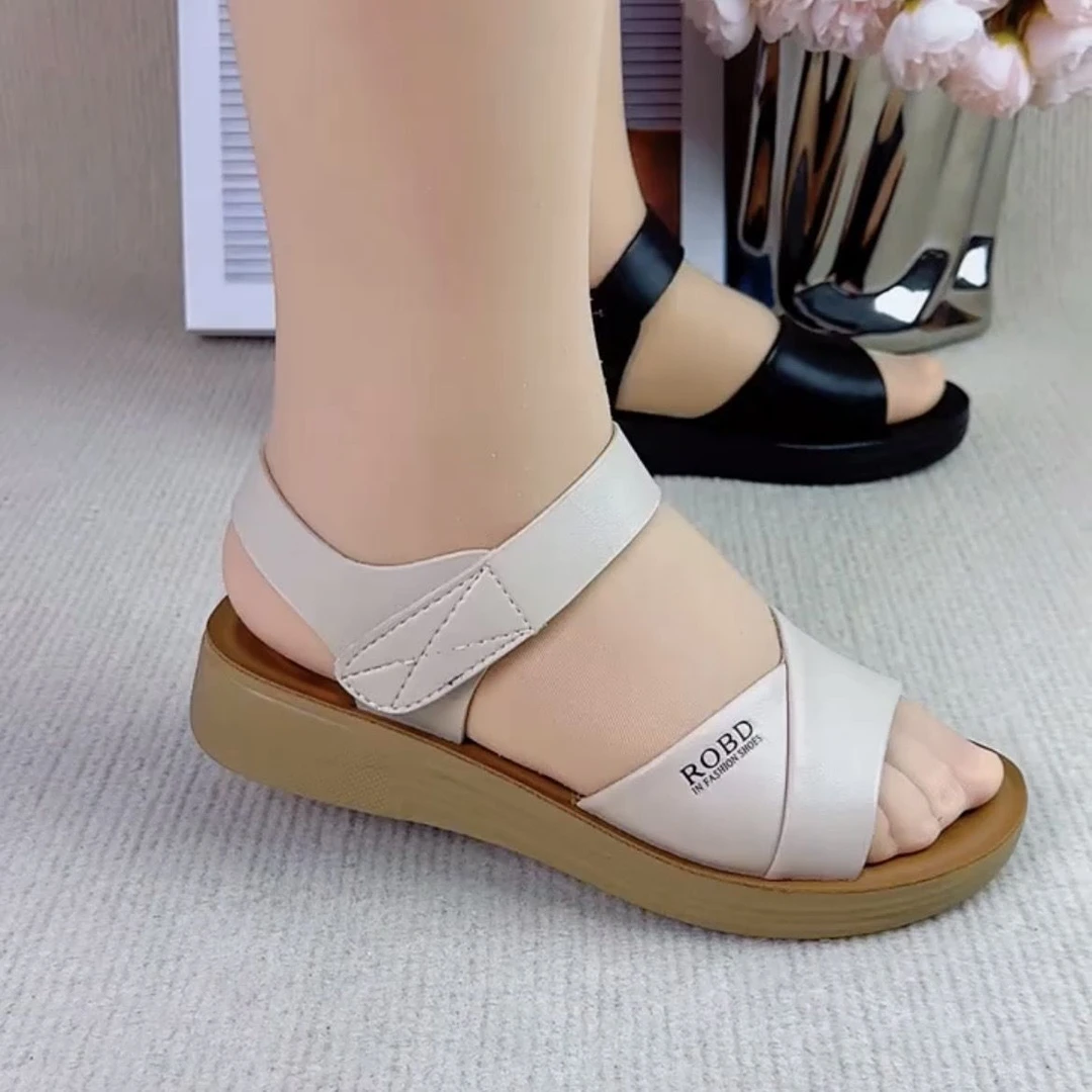 萍夏季新款女凉鞋舒适软底平底防滑耐磨外穿上班女休闲凉鞋一子带