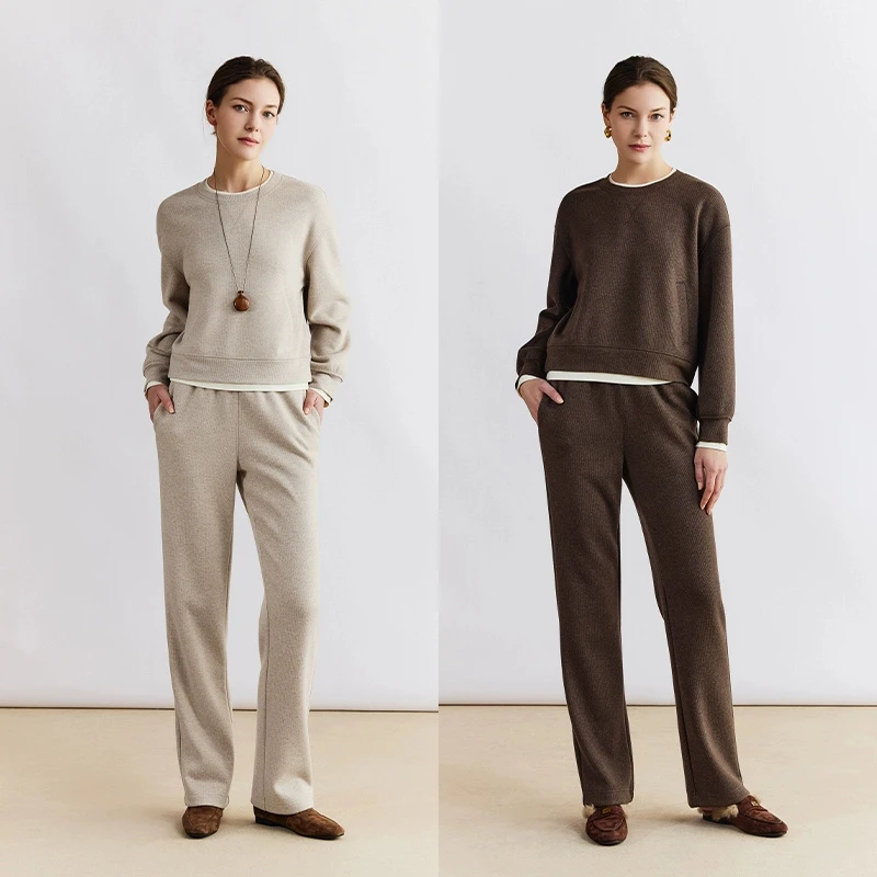 译依YIYI 静奢暖冬 高级感圆领假两件卫衣卫裤套装秋冬BDWWY004