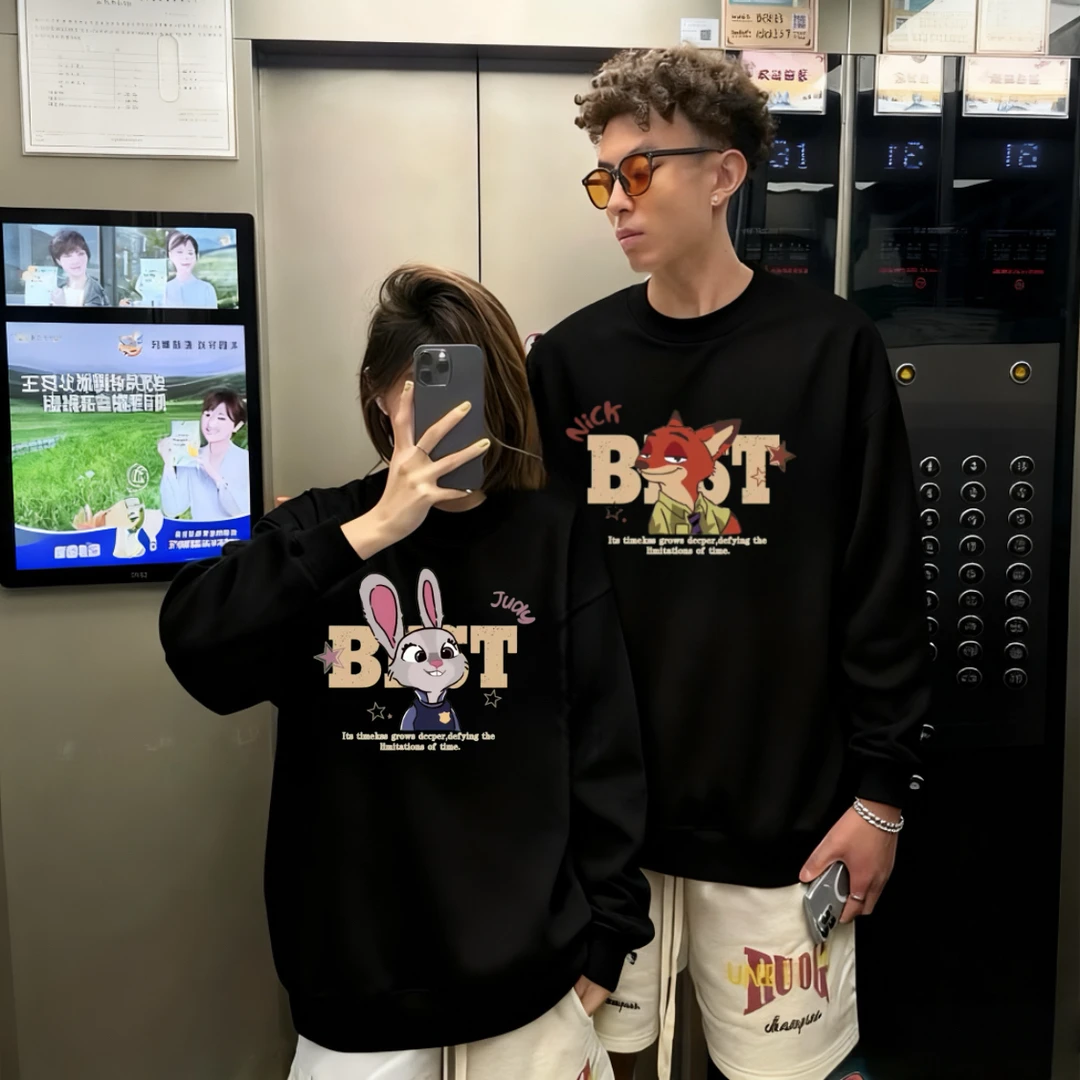 情侣装oversize卫衣圆领狐狸兔秋冬2025年新款秋冬季超火上衣宽松