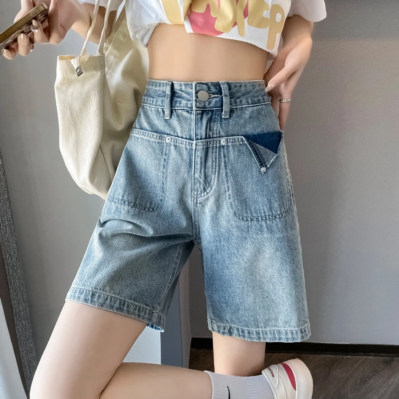 浅色5分牛仔裤女2025年夏装新款遮胯显瘦宽松休闲百搭五分短裤子