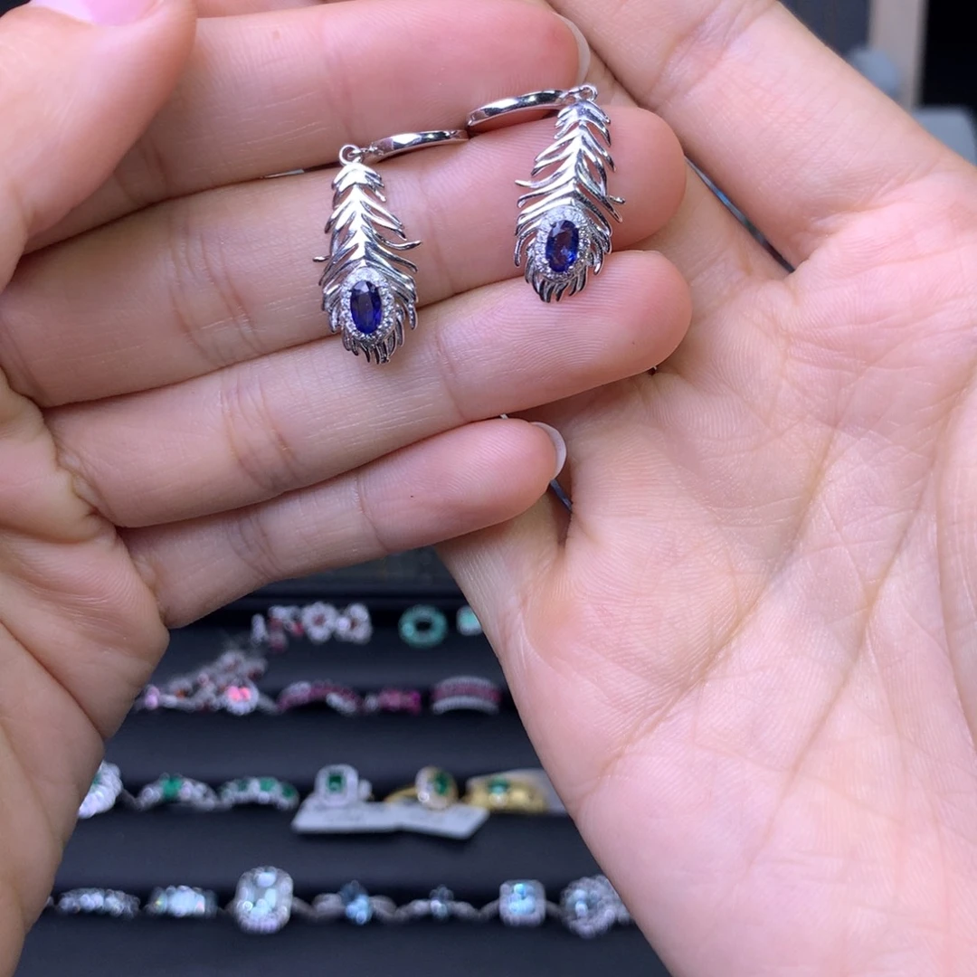 蓝宝石耳环银S925镶嵌