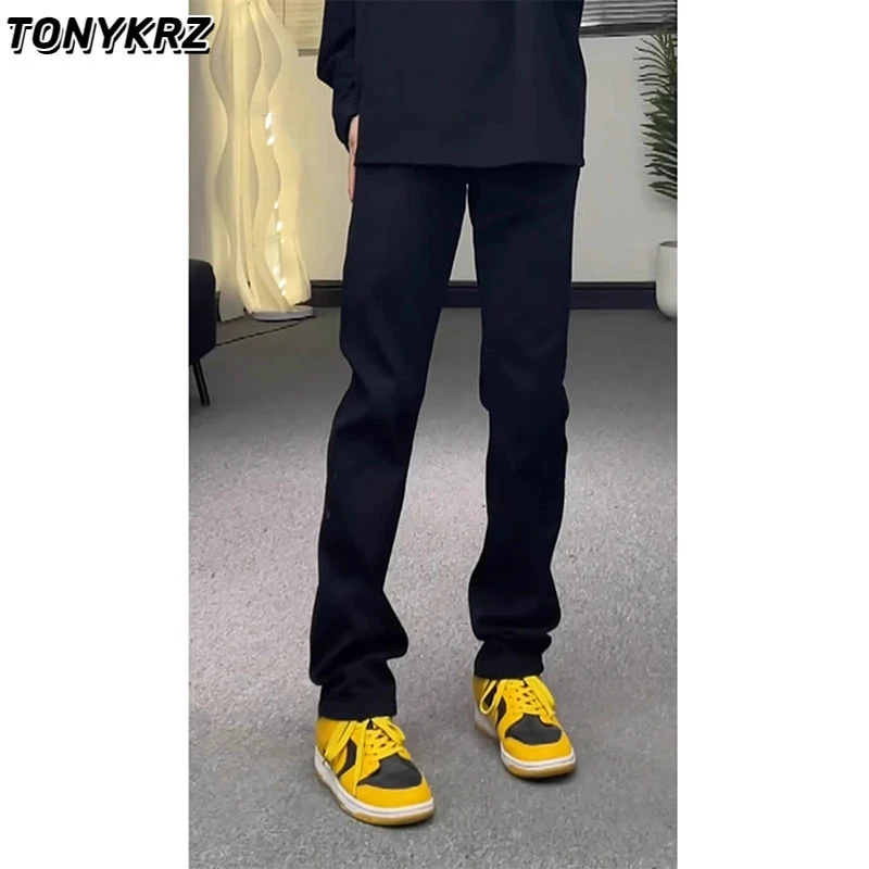 TONYKRZ美式cleanfit黑色牛仔裤男春夏高街痞帅显高显瘦微喇长裤
