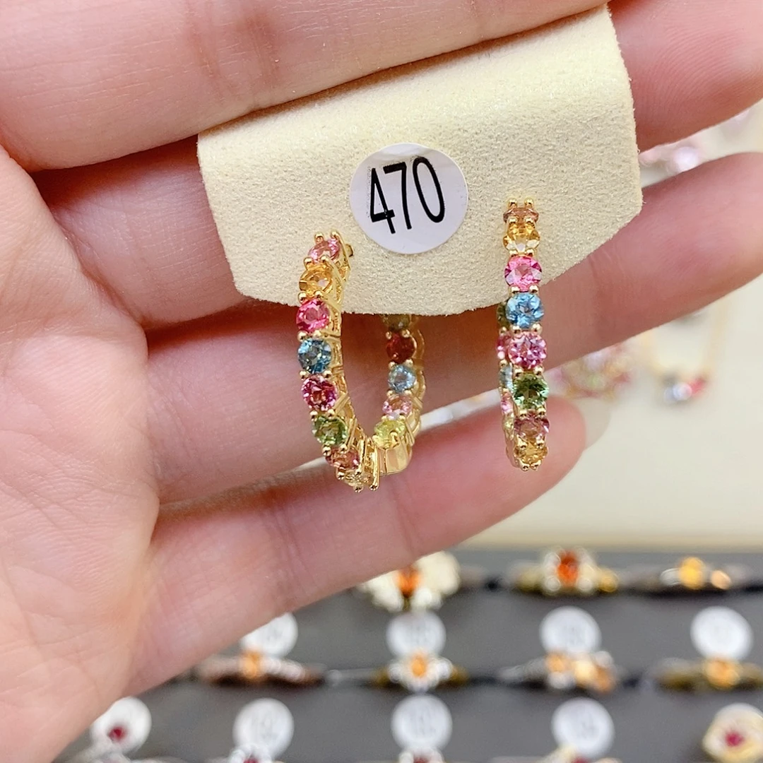 碧玺耳饰银S925镶嵌