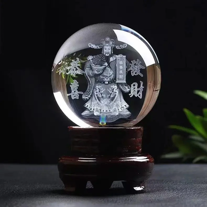 白色水晶球摆件财神爷恭喜发财马到成功转运球客厅装饰品乔迁礼品