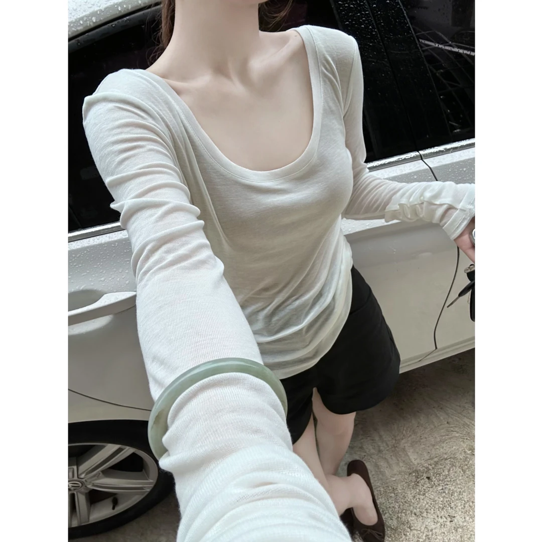 2025夏季新款宽松打底轻薄显瘦微透夏季防晒长袖T恤女印花长袖