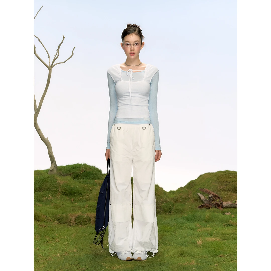 【LaluneDuCiel】LLDC 时尚休闲白色轻薄系带背心女夏叠穿上衣显瘦