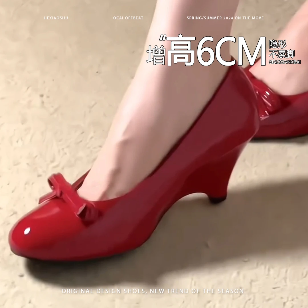 法式蝴蝶结浅口单鞋女2025新款跛跟女鞋时尚浅口一脚蹬高跟鞋女