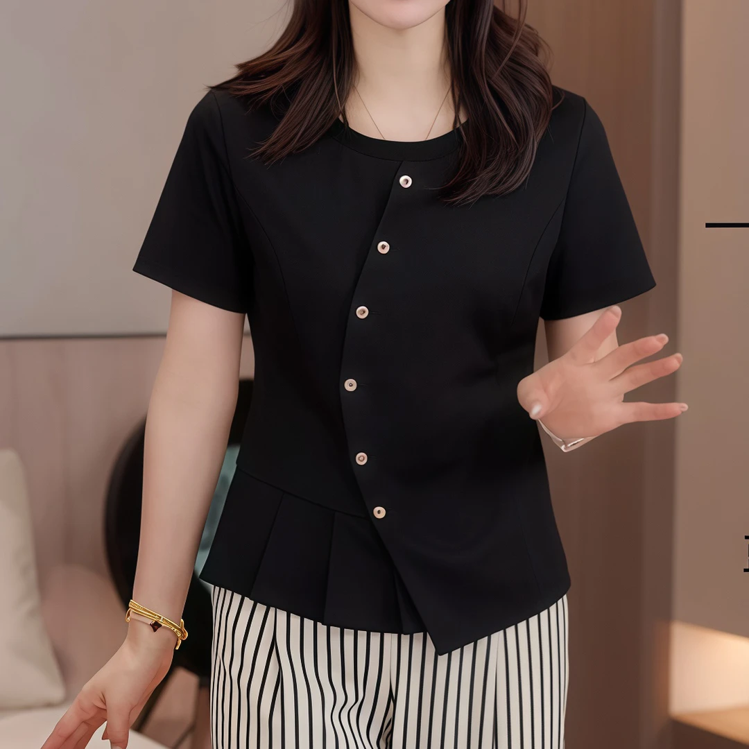 【不规则小衫】褶皱洋气百搭短袖小香风收腰T恤2025设计感上衣通勤