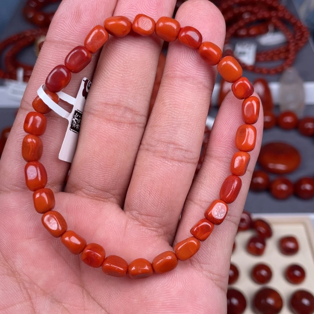 南红玛瑙未镶嵌瓦西随型手串